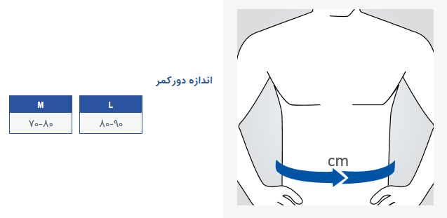 راهنمای اندازه دور کمر شکم بند حوله ای